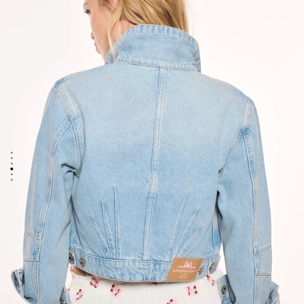NWT LoveShackFancy Bardot Cherry Embroidered Denim Jacket Medium - Picture 11 of 14